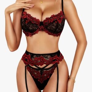 Elegant Red and Black Lace Lingerie Set
